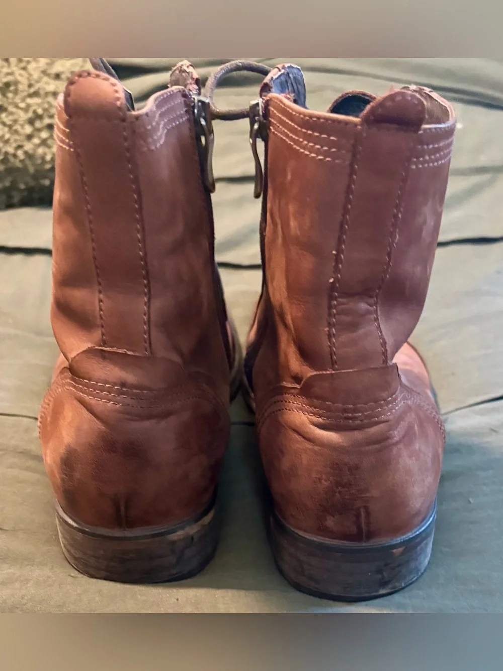 Donald J. Pliner Men's Bruce Cognac Brown Leather Lace-Up Zip Combat Boots